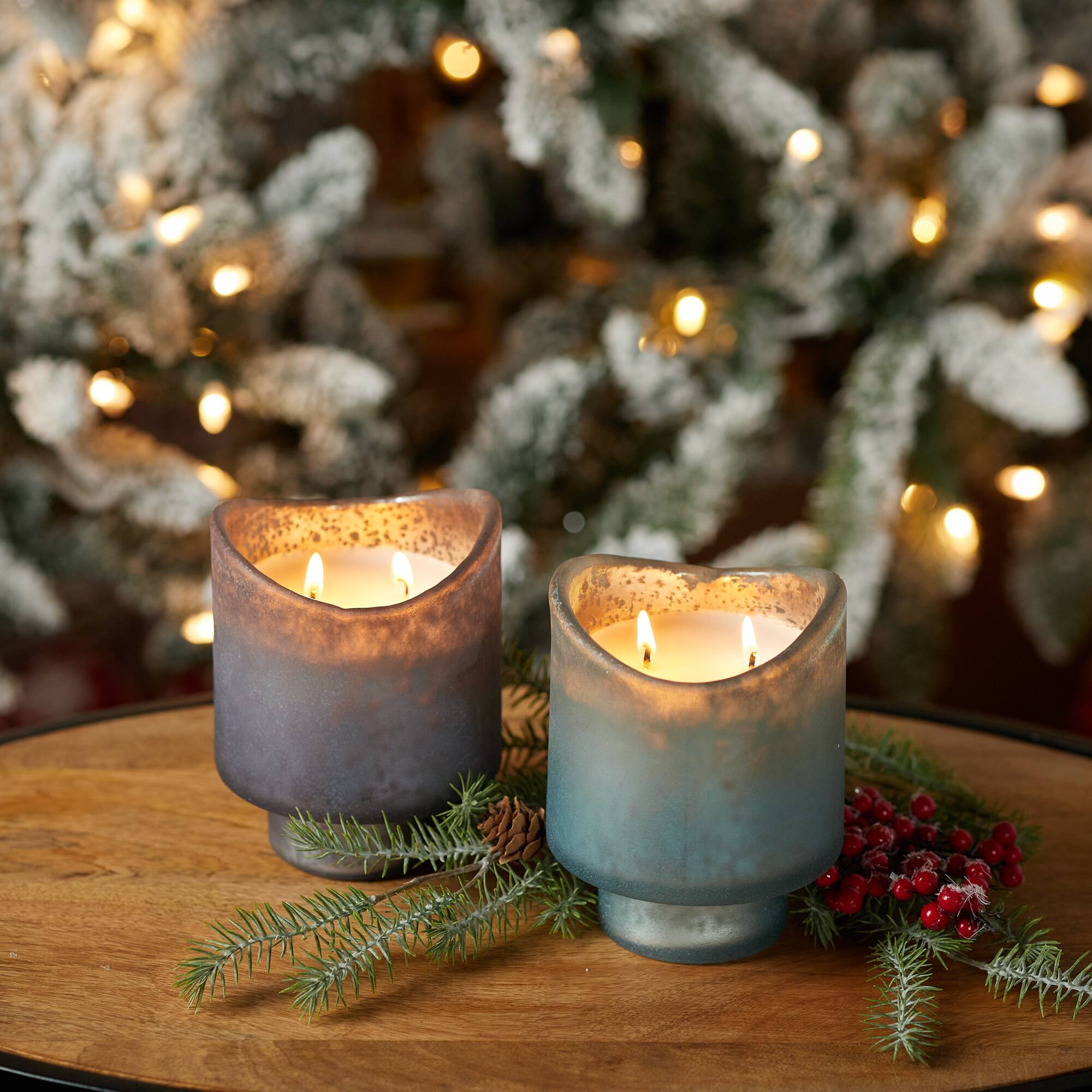 5" Slate Blue & Gray Red Currant Scented Soy Candle with Frosted Glass Holder Set